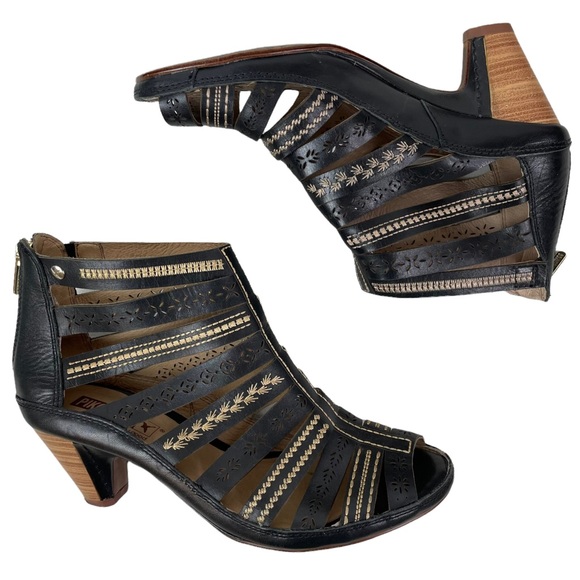 Pikolinos Black Java Gladiator Style Embroidered Leather Sandals Size 36 - Picture 11 of 11